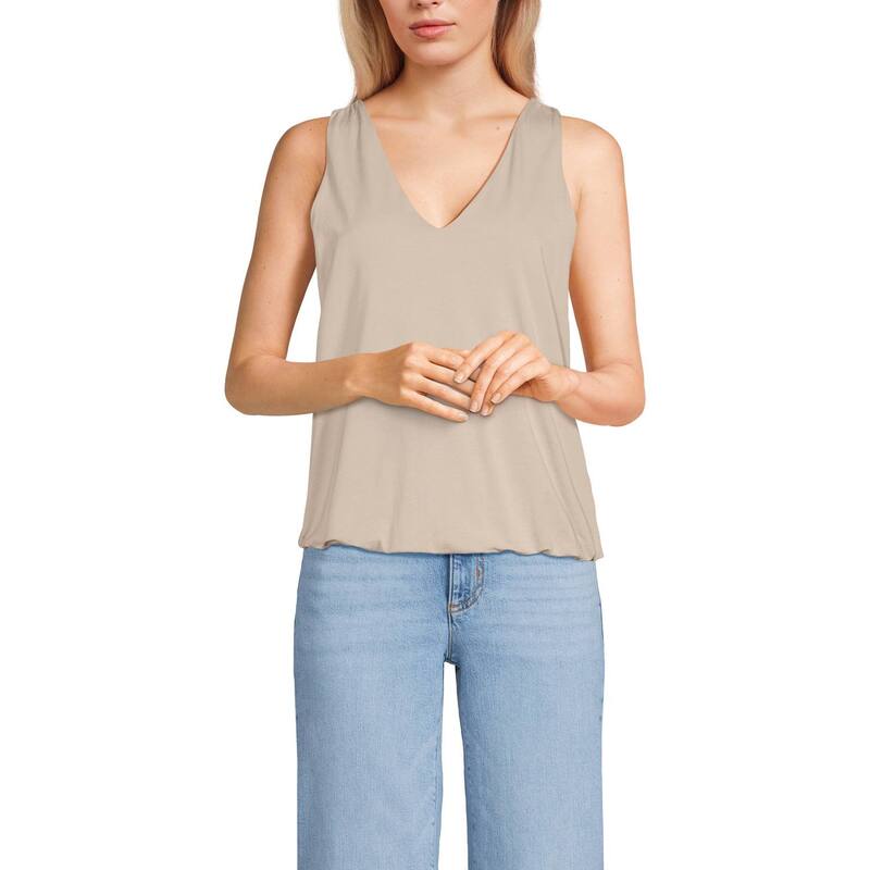 ランズエンド レディース トップス Tシャツ Vネック ジャージー Women's Lands' End Lightweight Jersey Blouson V-Neck Tank Top Blush Whisper ブラッシュ