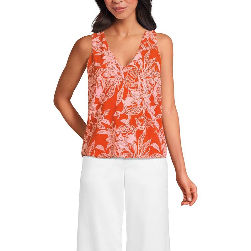 ランズエンド レディース トップス Tシャツ Vネック ジャージー Women's Lands' End Lightweight Jersey Blouson V-Neck Tank Top Orange Peach Leaves ピーチ