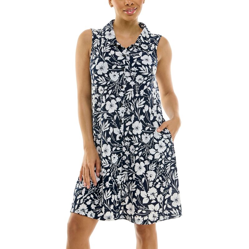 ニナレオナルド レディース トップス ワンピース Women Nina Leonard Button Front Dress Navy White ホワイト