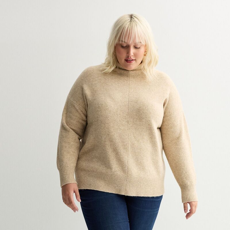 ナインウェスト レディース アウター ニット・セーター スタンドネック プラスサイズ Plusize Nine West Soft Funnel Neck Relaxed Sweater Quicksand Heather ヘザー｜ReVida 店