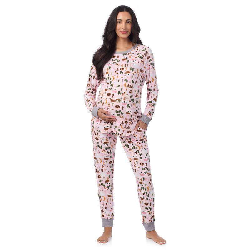 クドルドッズ レディース アンダーウェア ナイトウェア セーター ニット マタニティ Maternity Cuddl Duds 2-pc. Sweater Knit Pajama Top & Pajama Jogger Set Pink Heather Bunnies ヘザー