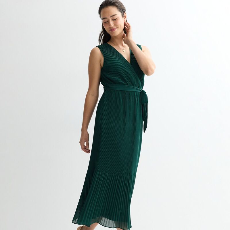 ロンドンタイムス レディース トップス ワンピース プリーツ ノースリーブ マキシ Women's London Timesleeveless Pleated Surplice Maxi Dress with Sash Teal ティール