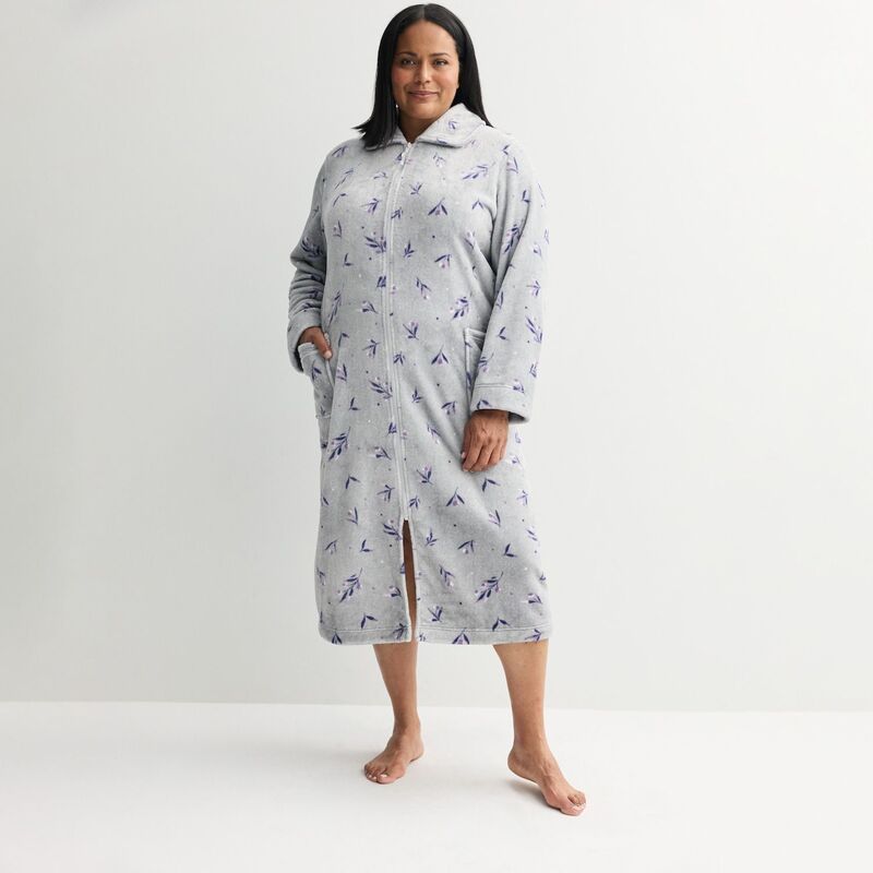 クロフト＆バロー レディース アンダーウェア ナイトウェア プラスサイズ Women's Plus Croft & Barrow Long Plush Zip Front Robe Jolly Berries