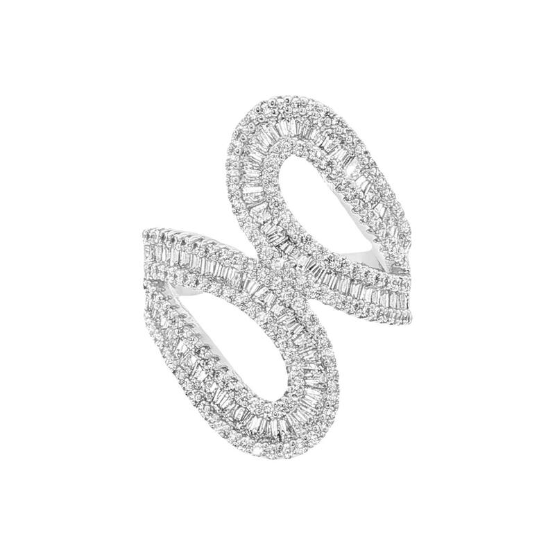 プリムローズ レディース アクセサリー リング PRIMROSE 14k Gold Over Brass Cubic Zirconia Double Loop Ring Silver Tone シルバー|ReVida 店