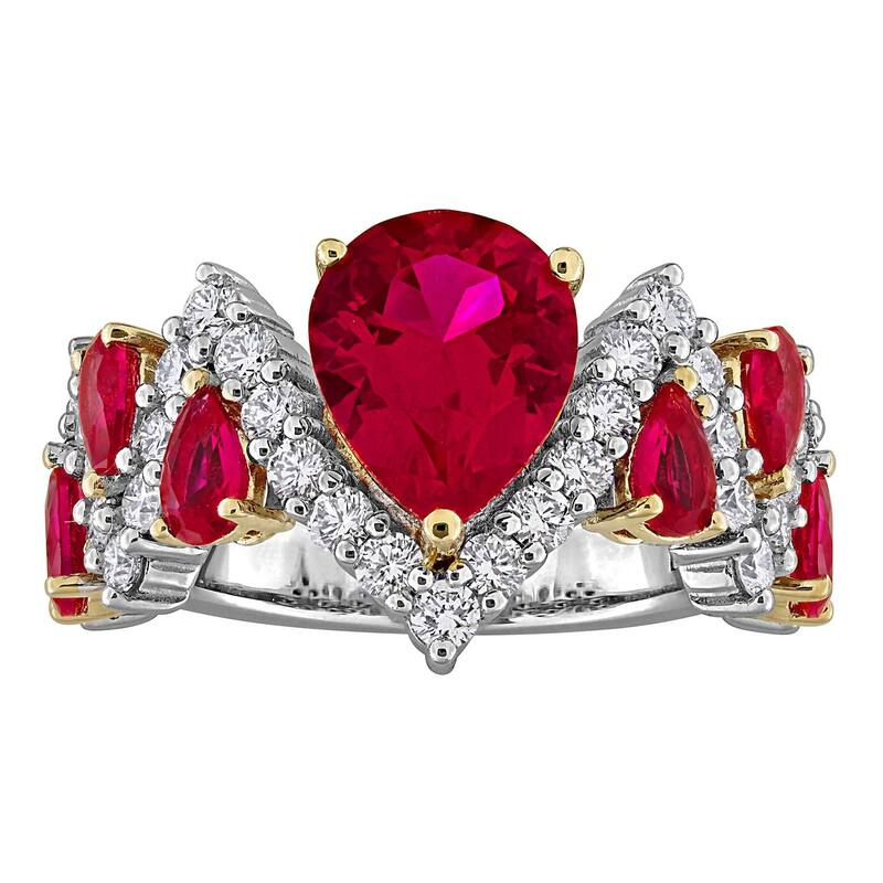 ステラ グレース レディース アクセサリー リング Stella Grace Sterling Silver 1/4 Carat.W. Lab-Grown Diamond & Lab-Created Ruby Semi-Eternity Ring Two Tone シルバー|ReVida 店