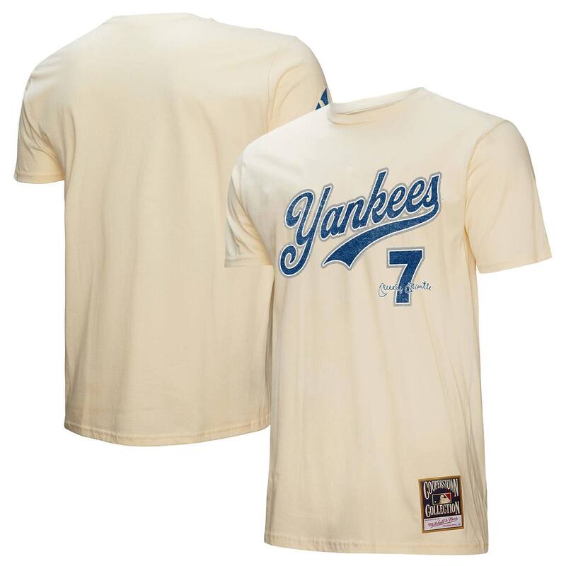 ミッチェル&ネス メンズ トップス Tシャツ Men's Mitchell & Ness Mickey Mantle Cream New York Yankees Cooperstown Collection Player T-Shirt Ynk Beige ベージュ