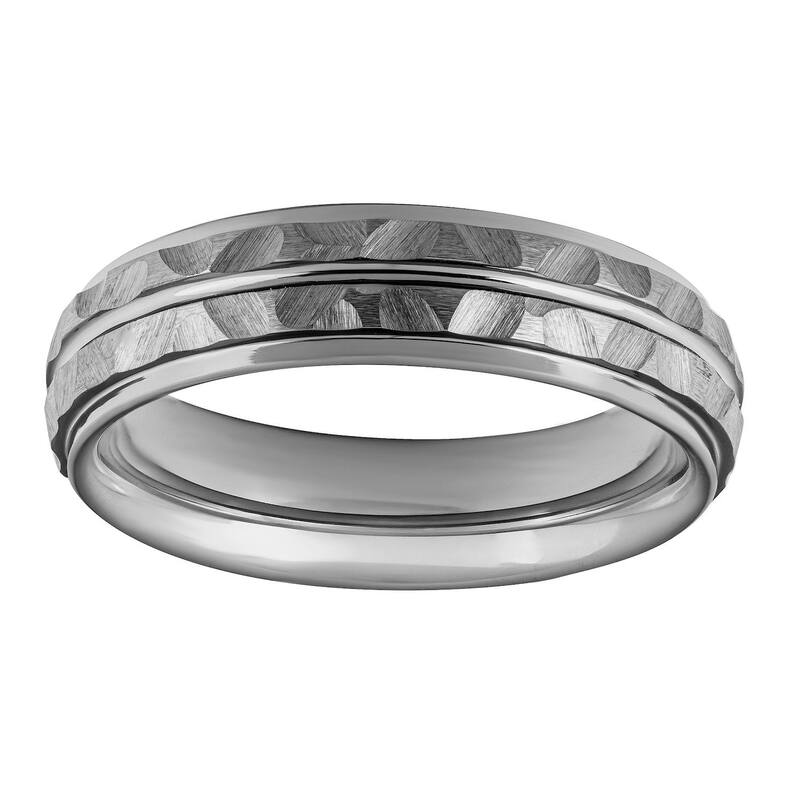 アンブランデッド メンズ アクセサリー リング Unbranded Men Gray Tungsten 6mm Hammered Comfort Fit Band Tungsten-carbide グレー