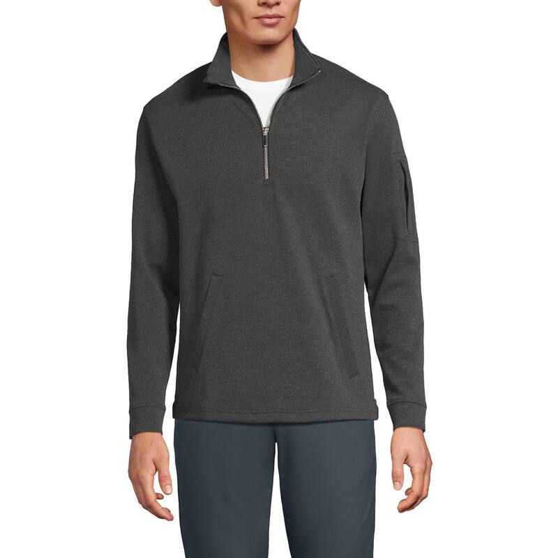 ランズ挙げ句の果て メンズ アウター 編み物・スウェーター ハーフジップ Men\u0027s Lands\u0027 End Performance Pique Quarter Zip Sweater Dk Charcoal Heather 濃灰色