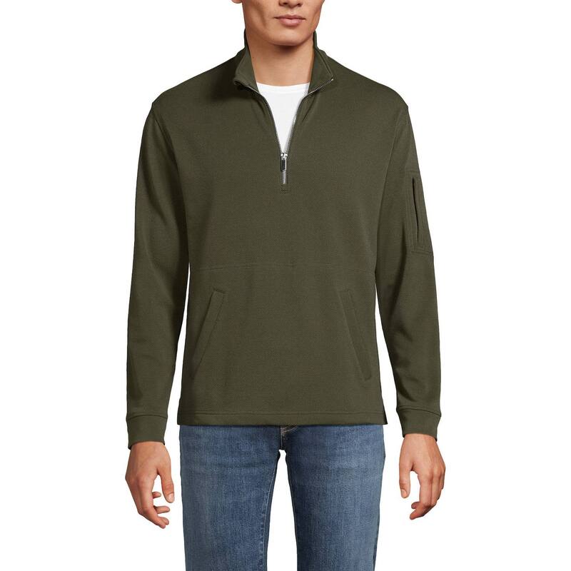 ランズ挙げ句の果て メンズ アウター 編み物・スウェーター ハーフジップ Men\u0027s Lands\u0027 End Performance Pique Quarter Zip Sweater Forest Moss フォレスト