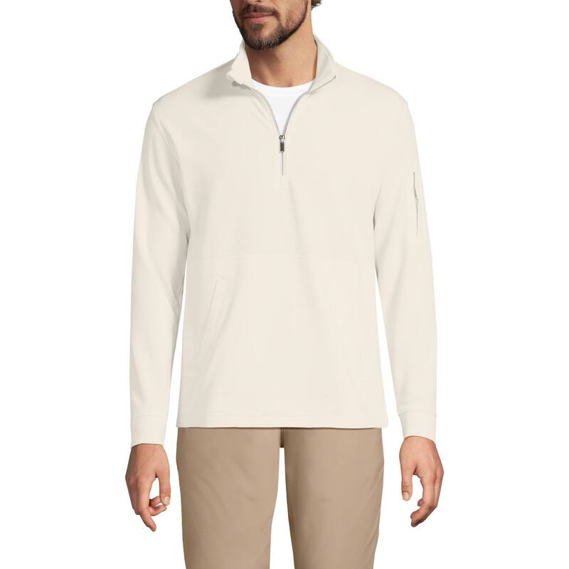 ランズ挙げ句の果て メンズ アウター 編み物・スウェーター ハーフジップ Men\u0027s Lands\u0027 End Performance Pique Quarter Zip Sweater Ivory Latte 象牙色