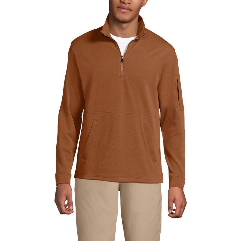 ランズ挙げ句の果て メンズ アウター 編み物・スウェーター ハーフジップ Men\u0027s Lands\u0027 End Performance Pique Quarter Zip Sweaterich Ginger Brown 赤銅色