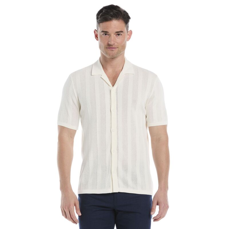キューバベラ メンズ トップス Tシャツ メッシュ セーター Men's Cubavera Short Sleeve Mesh Stripe Button Up Collared Sweater Egret ストライプ
