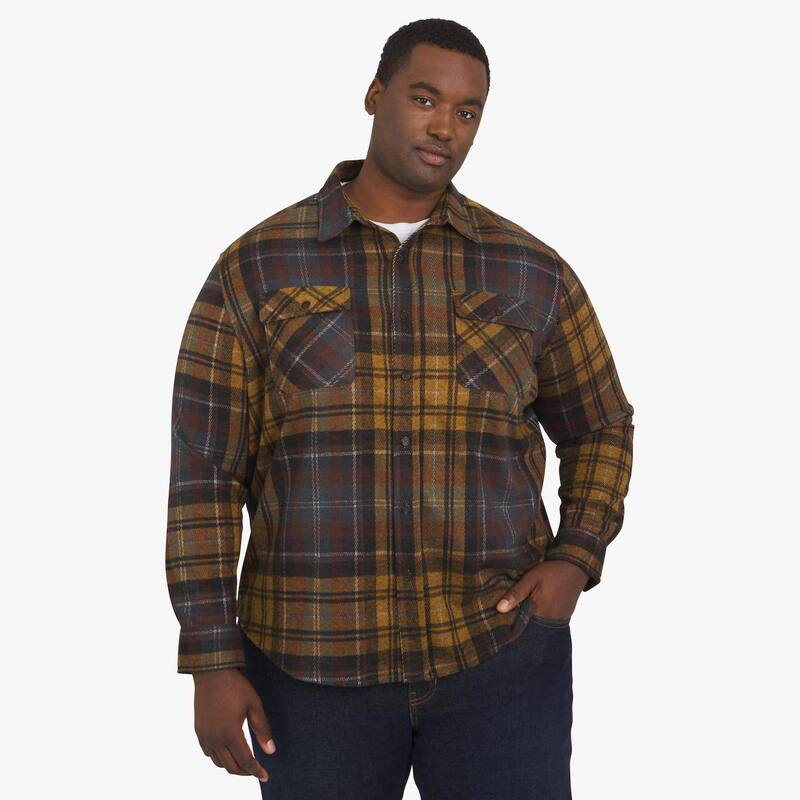 チャップス メンズ トップス プルオーバー トール 編み物 Big \u0026 Tall Chaps Long Sleeve Knit Flannel Shirt Chestnut