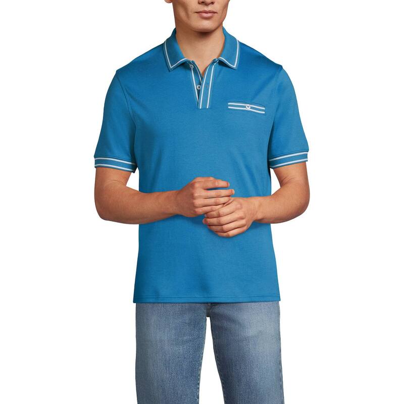 ランズエンド メンズ トップス Tシャツ ポロシャツ Men's Lands' End Short Sleeve Tipped Welt Pocket Polo Blue Hyacinth ブルー