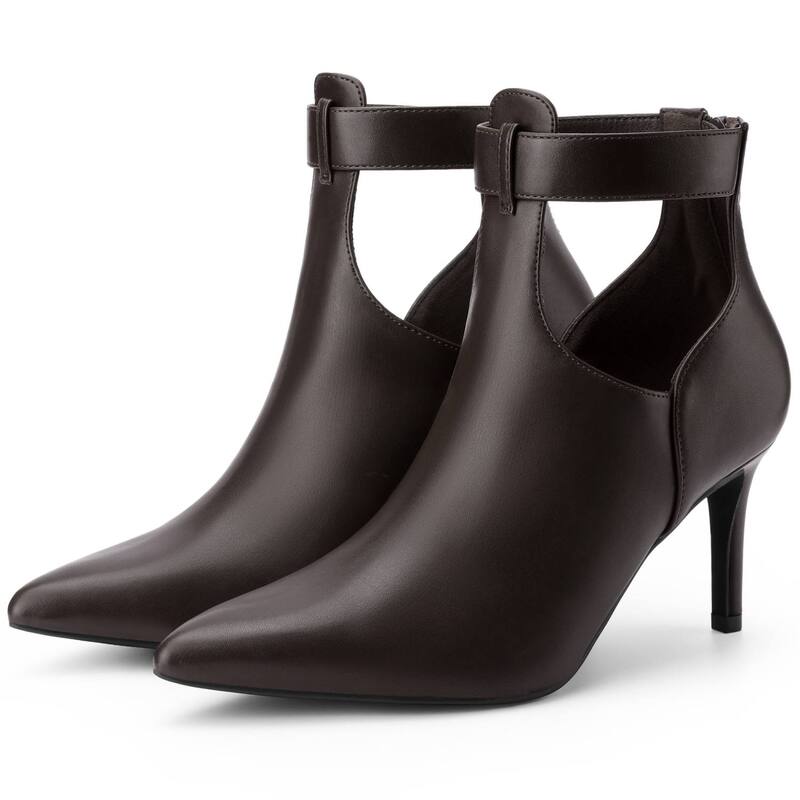 アレグラ ケー レディース シューズ ブーツ・レインブーツ カットアウト アンクル ヒール ALLEGRA K Women's Cutout Back Zip Stiletto Heel Ankle Boots Coffee コーヒー