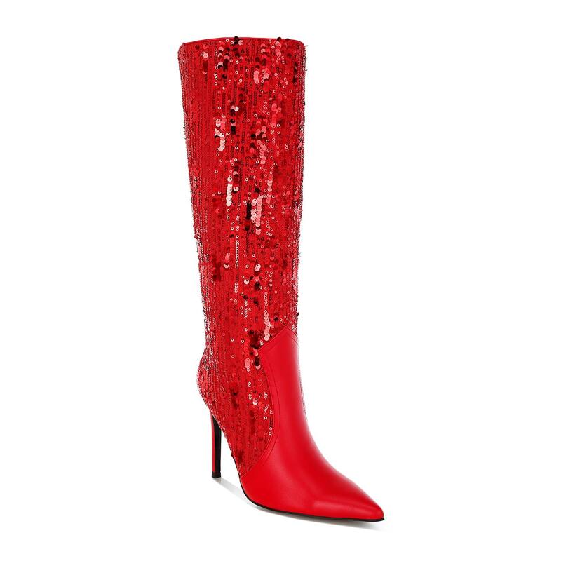ロンドンラグ レディース シューズ ブーツ・レインブーツ トール スパンコール London Rag Sitarah Women's Metallic Sequin Knee-High Boots Red レッド