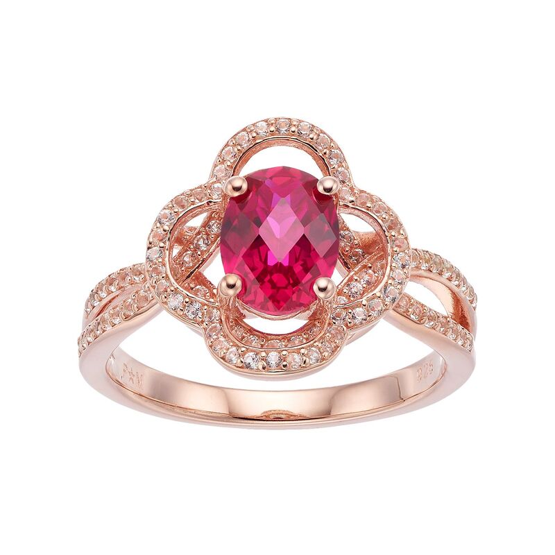 アンブランデッド レディース アクセサリー リング Unbranded 14k Rose Gold Over Silver Lab-Created Ruby & White Sapphire Flowering Rose Tone ホワイト