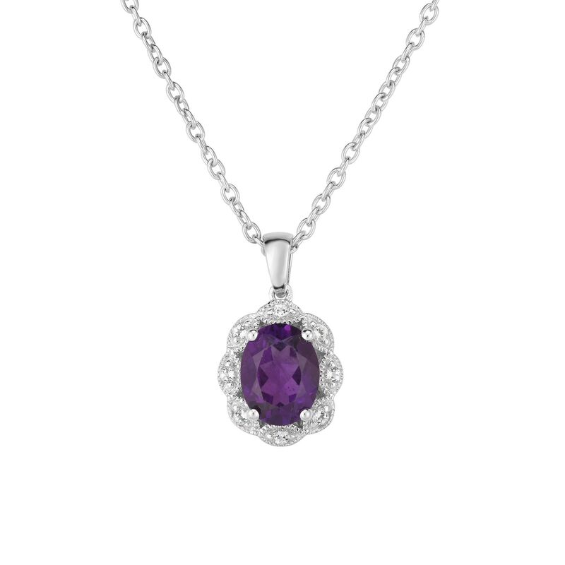 アンブランデッド レディース アクセサリー ネックレス・チョーカー・ペンダントトップ Unbranded Sterling Silver Gemstone & White Topaz Oval Halo Pendant Amethyst ホワイト