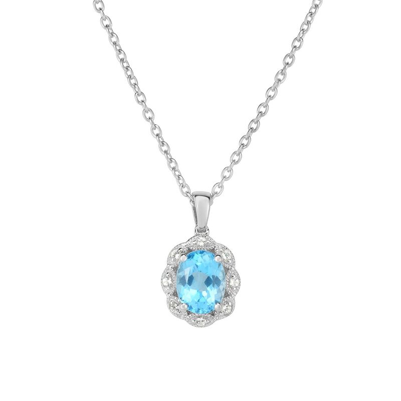 アンブランデッド レディース アクセサリー ネックレス・チョーカー・ペンダントトップ Unbranded Sterling Silver Gemstone & White Topaz Oval Halo Pendant Blue Topaz ブルー