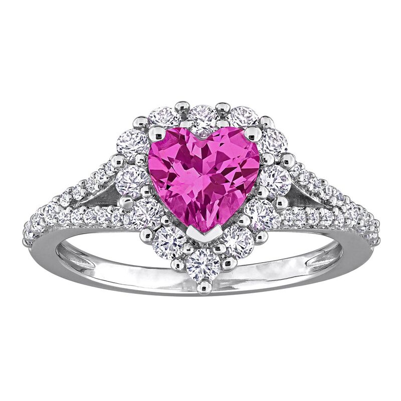 ステラ グレース レディース アクセサリー リング Stella Grace Sterling Silver Lab-Created Pink Sapphire & Lab-Created White Sapphire Halo Heart Engagement Ring Sterling ホワイト