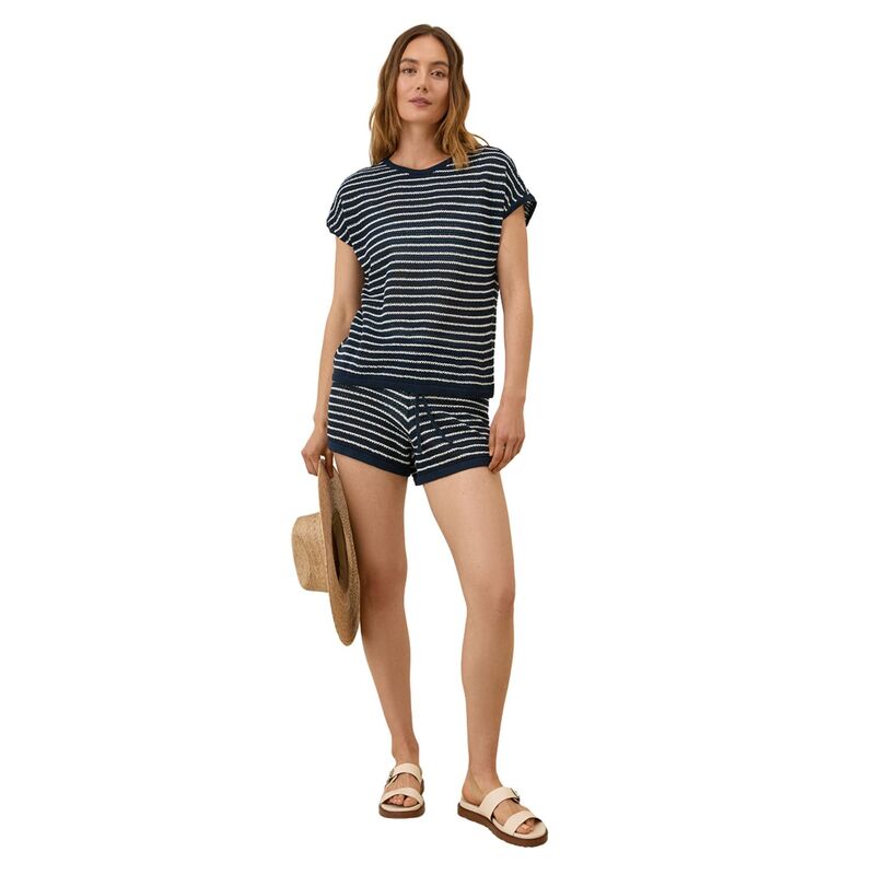 パクト レディース トップス Tシャツ コットン ニット Pact Beachside Crochet Knit Short Sleeve Top Made With Cotton Capri Stripe ストライプ