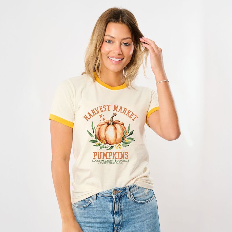 Simply Sage Market レディース トップス Tシャツ ベスト グラフィック Simply Sage Market Harvest Market Pumpkins Local Organic - Women's Ringer Graphic T-Shirt Vintage Mustard マスタード