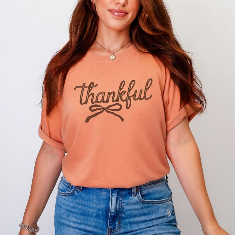 Simply Sage Market レディース トップス ティーシャツ Simply Sage Markethankful Coquette Distressed - Womens Garment Dyed Tee Terracotta テラコッタ トップス-Tシャツ・カットソー-レディースファッション