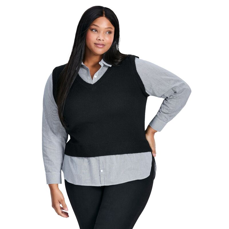 アベニュー レディース アウター 上衣・上衣 つけ加える大きさ 限りない Avenue Women\u0027s Plusize Ava Duet Vest Black Stripe 黒いこと