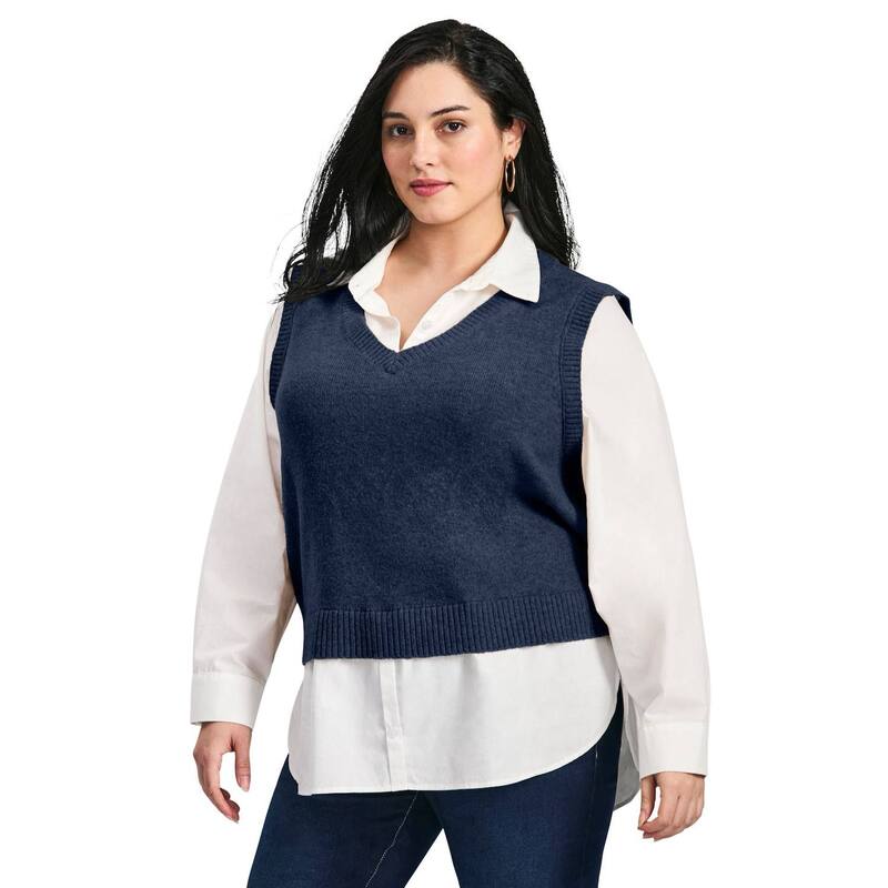 アベニュー レディース アウター 上衣・上衣 つけ加える大きさ 限りない Avenue Women\u0027s Plusize Ava Duet Vest Navy 米国海軍