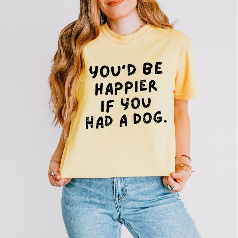 Simply Sage Market レディース トップス ティーシャツ グラフィック Simply Sage Market You\u0027d Be Happier If You Had A Dog - Women\u0027s Boxy Crop Top Graphic T-Shirt Butter トップス-レディースファッション-Tシャツ・カットソー