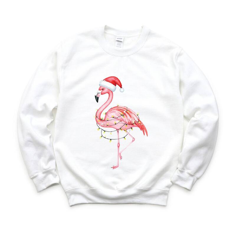 Simply Sage Market レディース トップス Tシャツ スウェット Simply Sage Market Flamingo Christmas Lights Watercolor - Sweatshirt White ホワイト