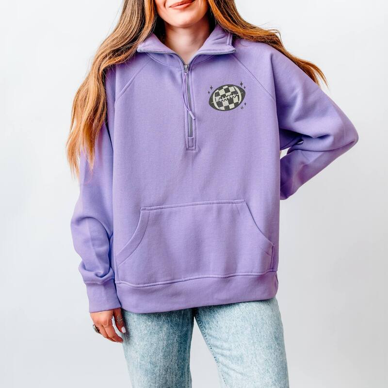 Simply Sage Market レディース トップス Tシャツ ハーフジップ スウェット フリース グラフィック Simply Sage Market Football Sparkles Distressed - Women's Quarter Zip Fleece Graphic Sweatshirt Orchid