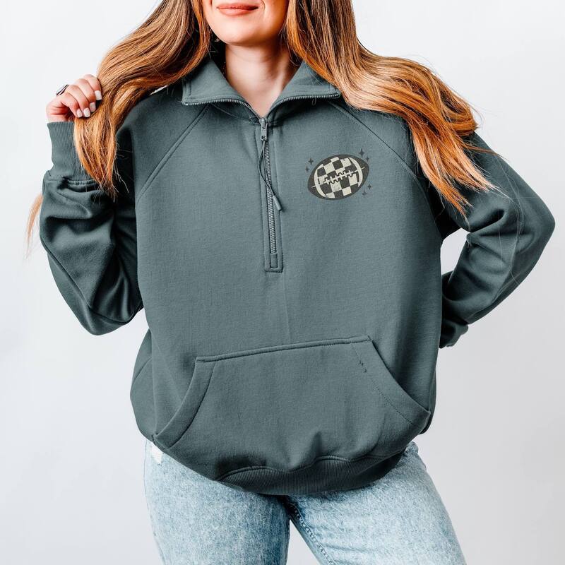 Simply Sage Market レディース トップス Tシャツ ハーフジップ スウェット フリース グラフィック Simply Sage Market Football Sparkles Distressed - Women's Quarter Zip Fleece Graphic Sweatshirt Storm