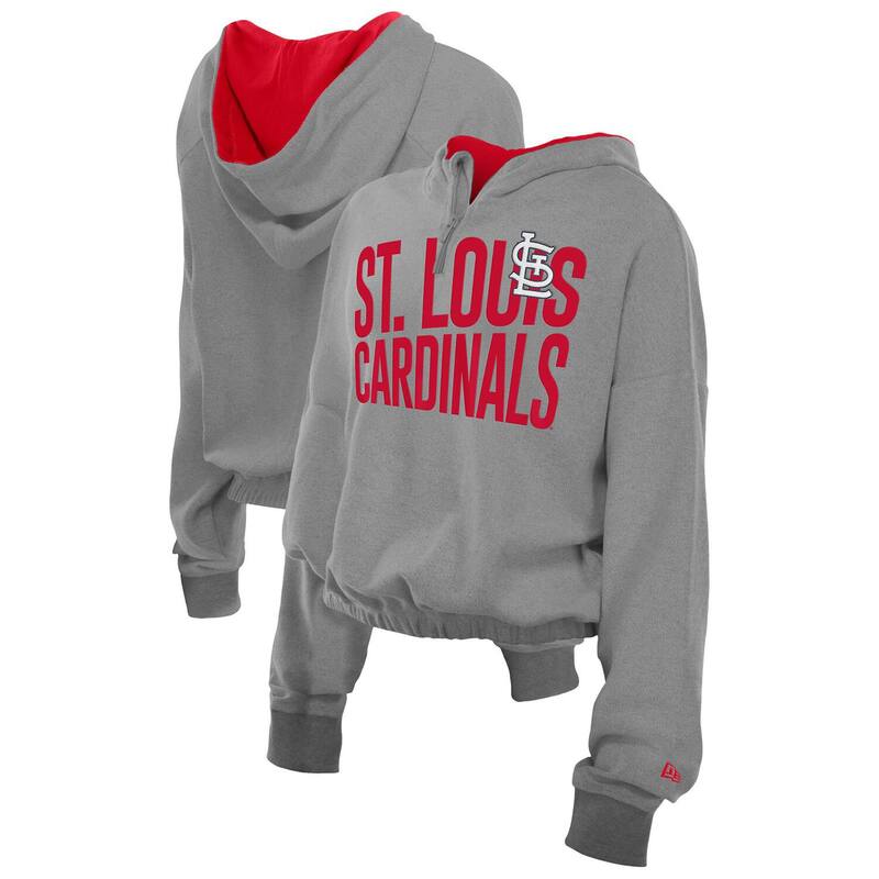 ニューエラ レディース トップス Tシャツ パイル パーカー Women\'s New Era Heather Gray St. Louis Cardinals Reversed Out French Terry Quarter-Zip Banded Crop Hoodie Crd Grey グレー