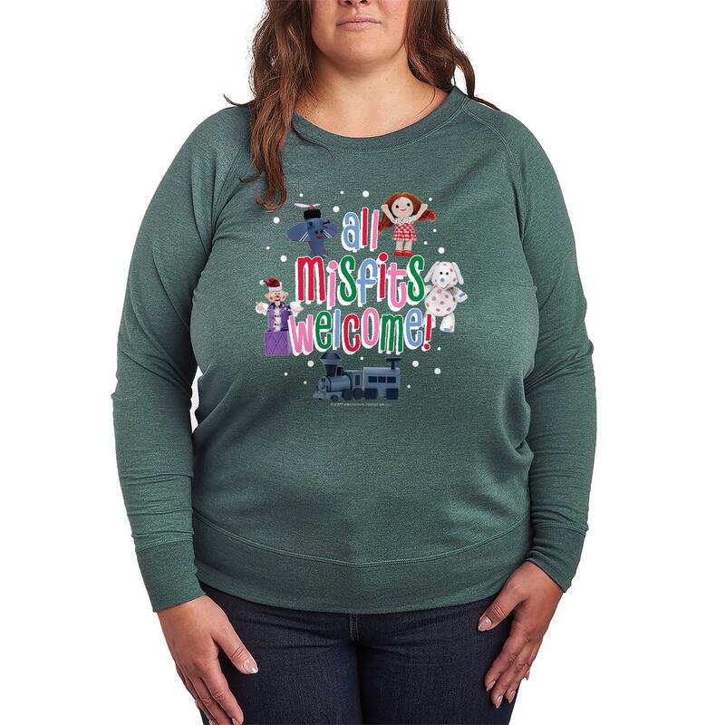 アニメキャラクター レディース トップス Tシャツ プラスサイズ パイル Licensed Character Plusize Rudolph The Red-Nosed Reindeer All Misfits Welcome French Terry French Terry Long Sleeve Tee Heather Juniper ヘザー