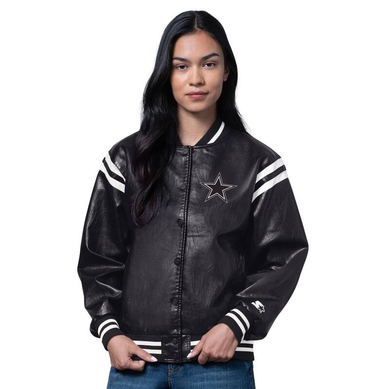 スターター レディース アウター ジャケット・ブルゾン レザー Women'starter Black Dallas Cowboys Higheat Vegan Leather Full-Snap Varsity Jacket Cow Black ブラック