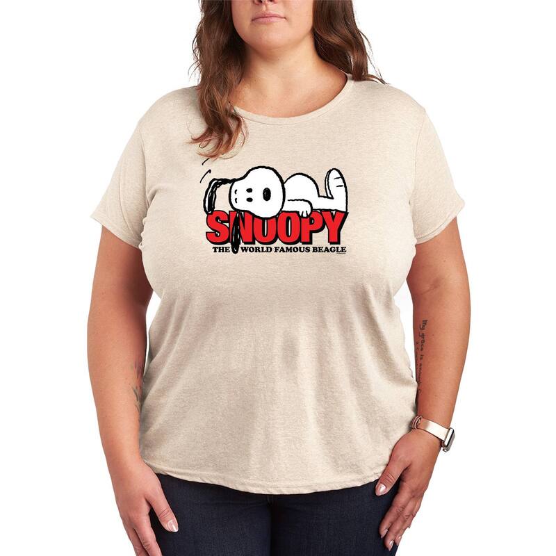 アニメキャラクター レディース トップス Tシャツ プラスサイズ グラフィック Licensed Character Plusize Peanutsnoopy The World Famous Beagle Graphic Tee Beige ベージュ