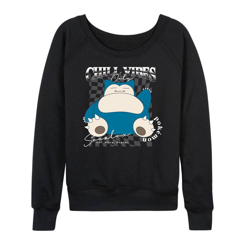 アニメキャラクター レディース トップス Tシャツ パイル グラフィック Licensed Character Women's Pokmon Snorlax Chill Vibes Only Graphic French Terry Long Sleeve Tee Black ブラック