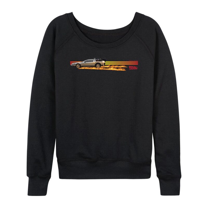 アニメキャラクター レディース トップス Tシャツ パイル Licensed Character Women's Back To The Future DeLorean French Terry Long Sleeve Tee Black ブラック