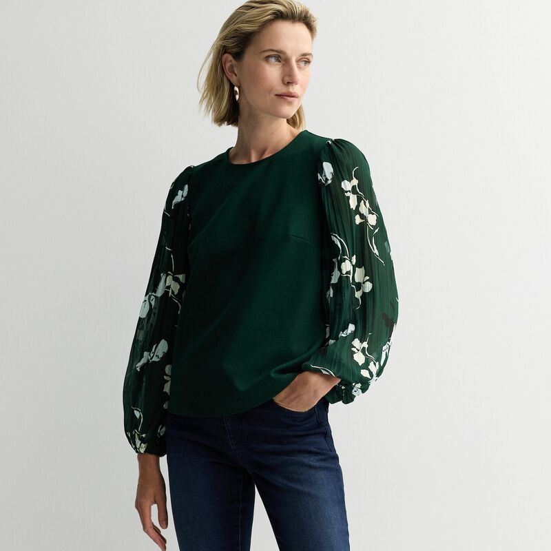 ナインウェスト レディース トップス シャツ Women's Nine West Mixed Media Puff Sleeve Top Green Beryl Floral グリーン