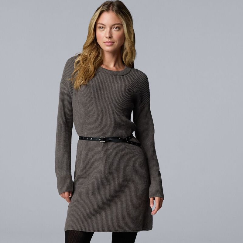 ヴェラウォン レディース トップス ワンピース クルーネック セーター Womenimply Vera Wang Belted Crewneck Sweater Dress Light Fudge Heather ヘザー