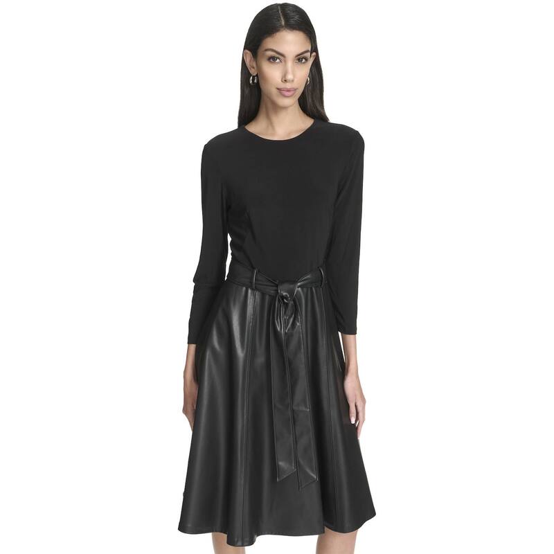 アンドリューマーク レディース トップス ワンピース レザー Women's Andrew Marc Belted Leather Dress Black ブラック