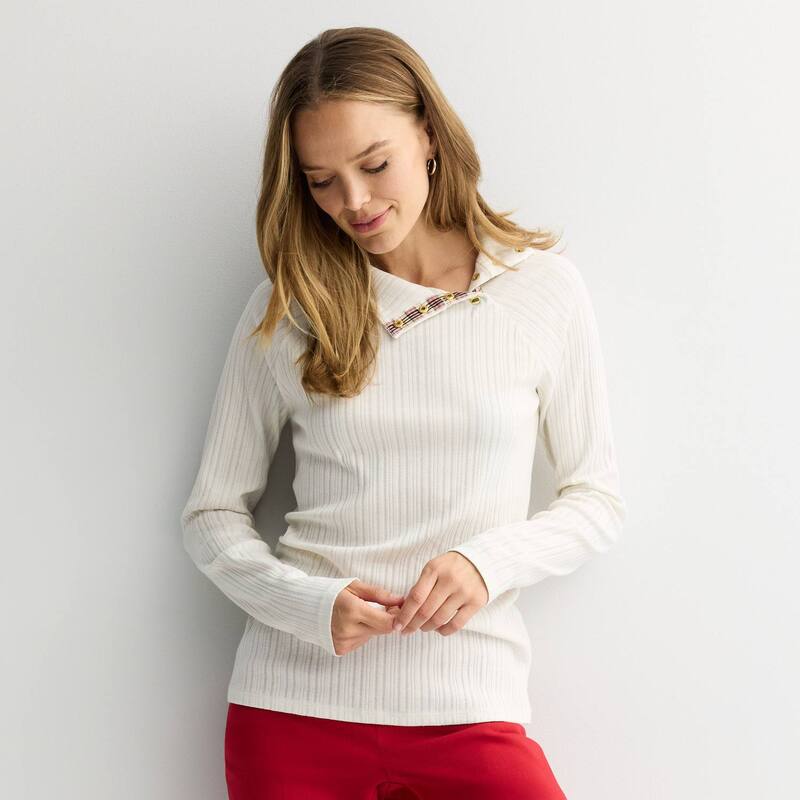 クロフト＆バロー レディース トップス Tシャツ モックネック Women's Croft & Barrow Raglan Button Mock Neck Top Light Natural