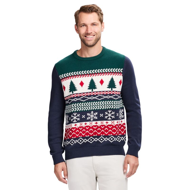 アイゾッド メンズ アウター ニット・セーター クルーネック Men\'s IZOD Fair Isle Crewneck Sweater Navy Tree ネイビー