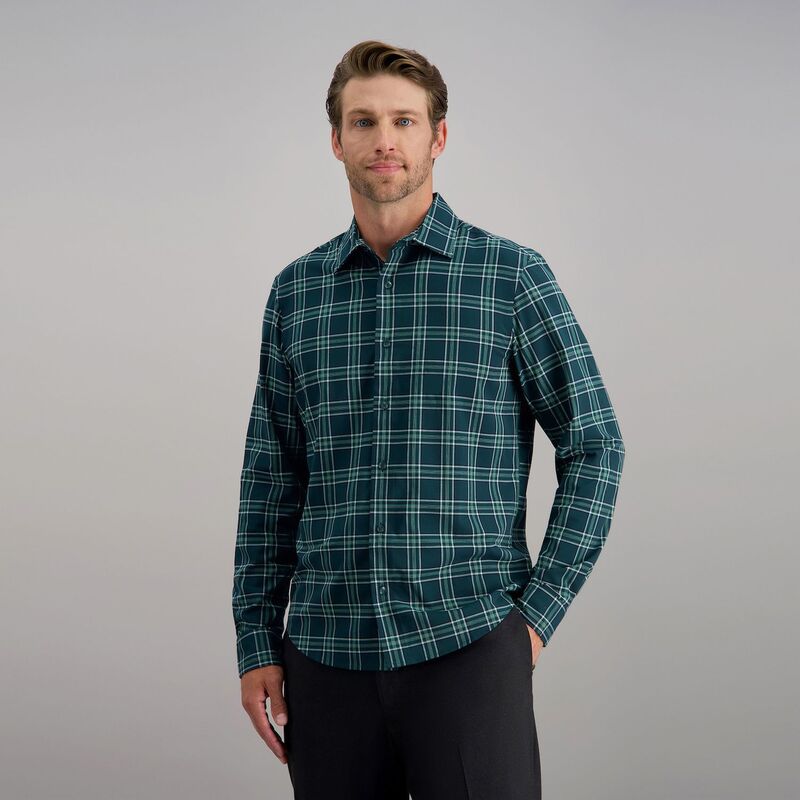 ハガー メンズ トップス Tシャツ スリムフィット ボタンダウン Haggar Long Sleeve Slim Fit Performance Button Down Plaid Shirt Dark Green グリーン
