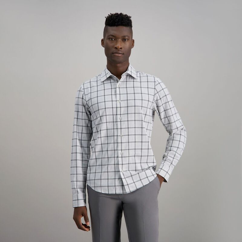 ハガー メンズ トップス Tシャツ スリムフィット ボタンダウン Haggar Long Sleeve Slim Fit Performance Button Down Plaid Shirt Silver シルバー