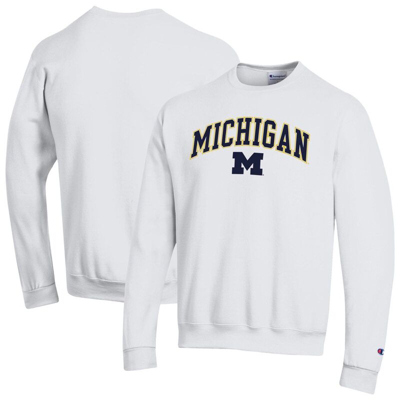 はやりっ児 メンズ トップス プルオーバー 汗水 ロゴタイプ Men\u0027s Champion White Michigan Wolverines Arch Over Logo Pullover Sweatshirt Mic White 白いこと