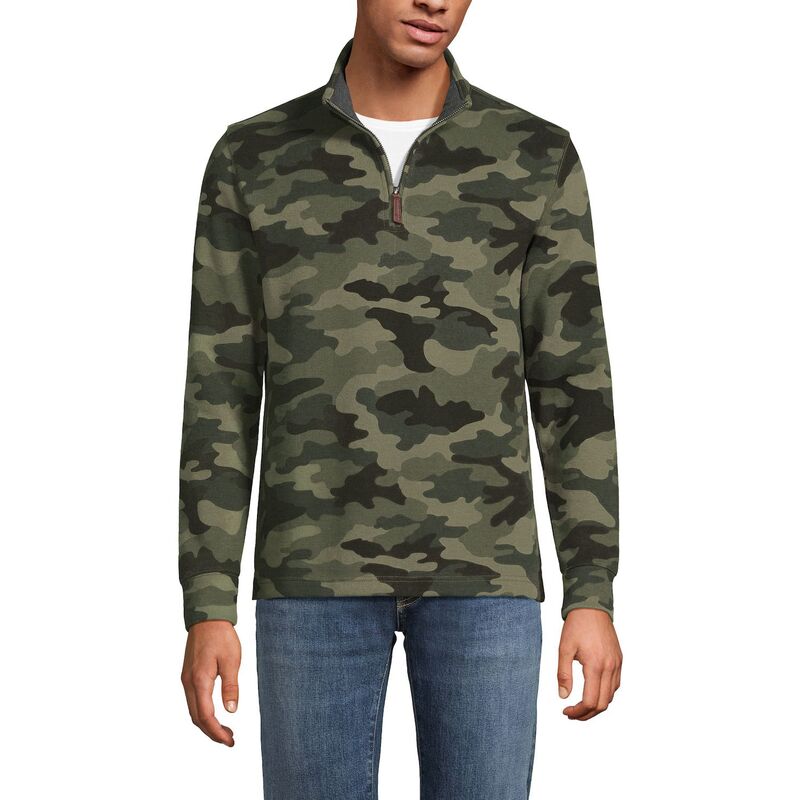 ランズエンド メンズ アウター ニット・セーター ハーフジップ トール Big & Tallands\' End Bedford Quarter Zip Sweater With Striped Sleevestone Green Camo グリーン