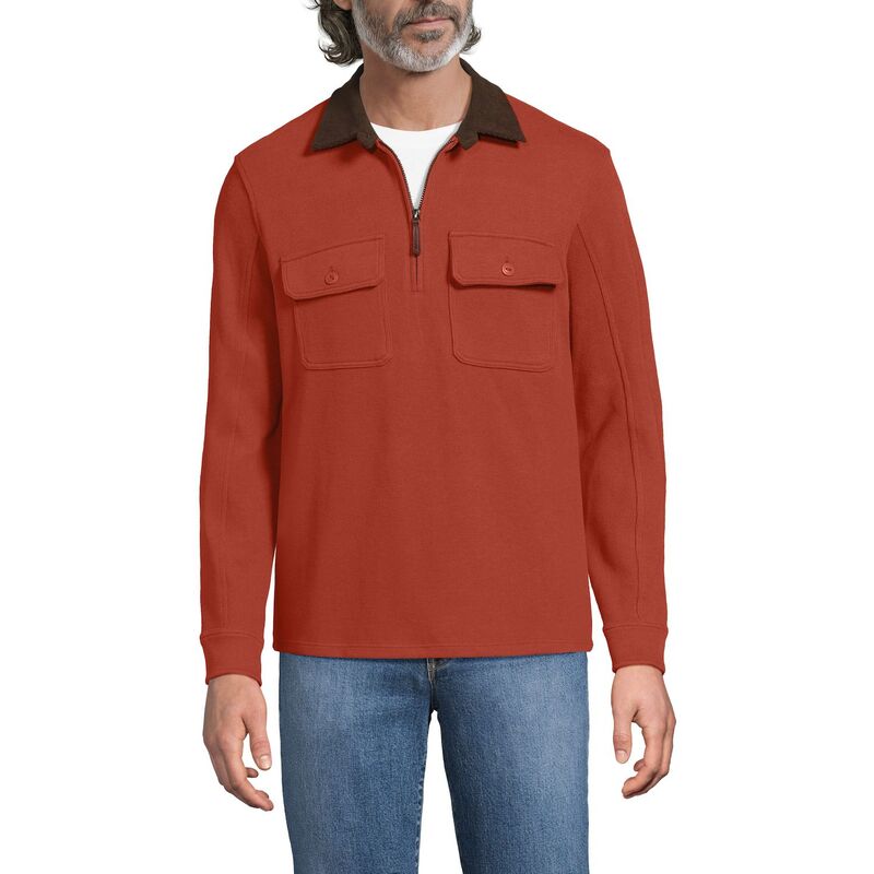ランズエンド メンズ アウター ニット・セーター ハーフジップ Men's Lands' End Bedford Rib Quarter Zip Sweater Bourbon
