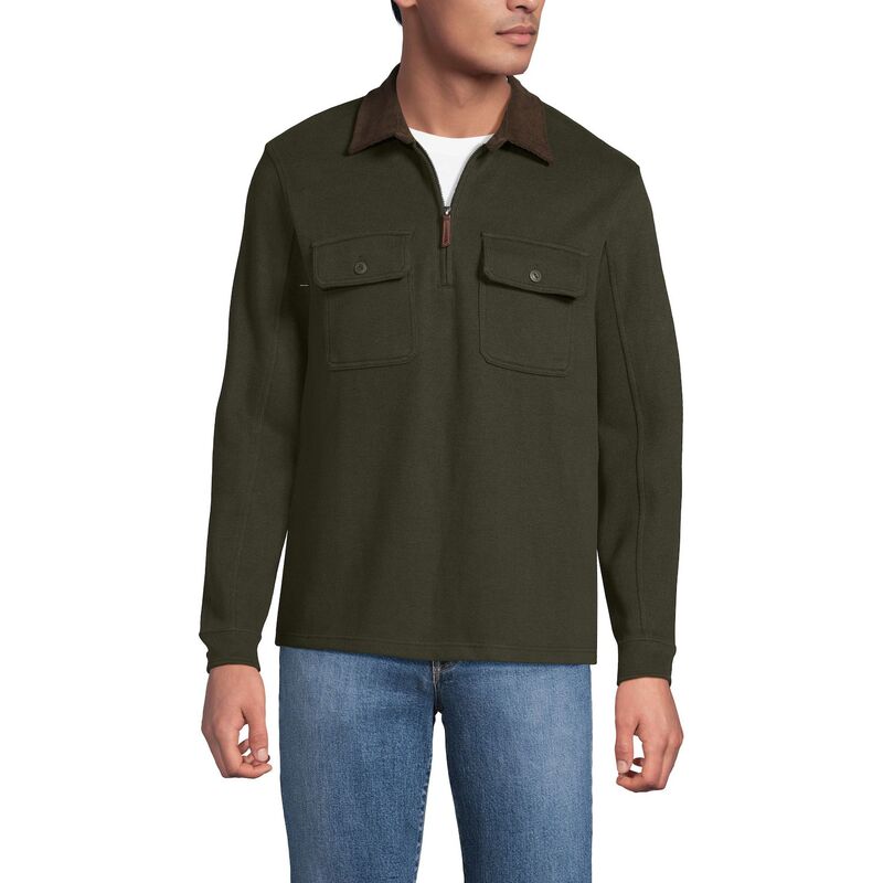 ランズエンド メンズ アウター ニット・セーター ハーフジップ Men's Lands' End Bedford Rib Quarter Zip Sweater Havana Brown ブラウン